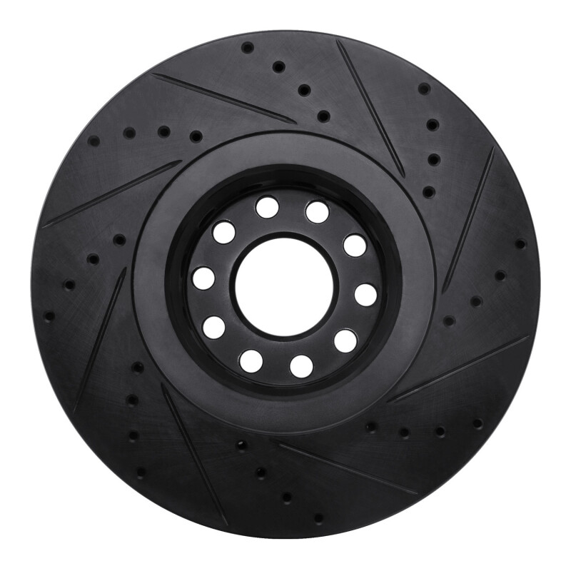 Audi A8 Brake Rotor (1) - Front Left - R1 Concepts - Drilled & Slotted - Black - `00-`03